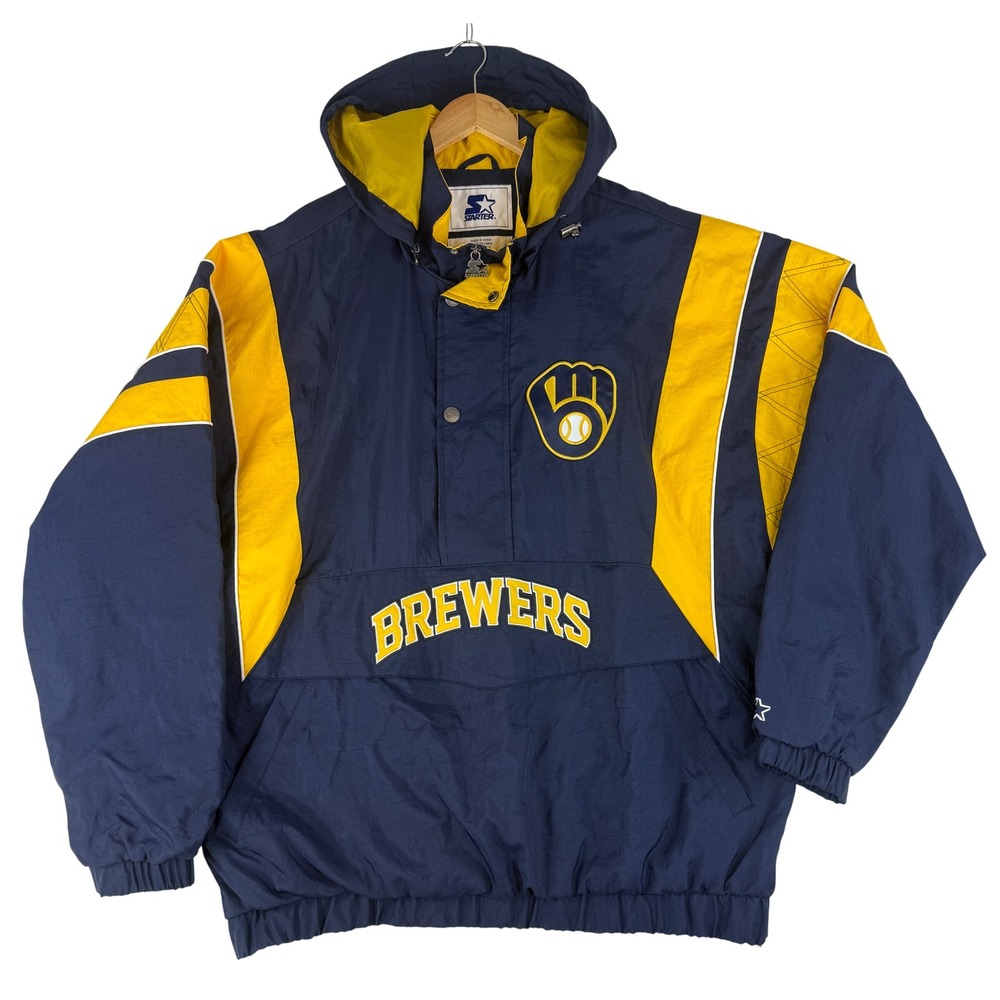 Starter Milwaukee Brewers Jacket Mens 3XL Embroidered Pullover Hooded MLB